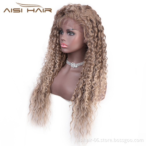 Ombre Blonde Wig Deep Dark Root Wig Long Wavy Kinky Curly Wave Front Lace Hair Wigs For Women